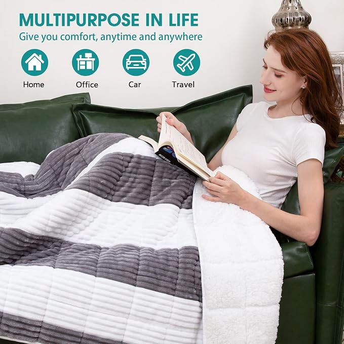 Sherpa Weighted Blanket for Adults 15lbs, Twin Full Size Fuzzy Heavy Throw - Image 3
