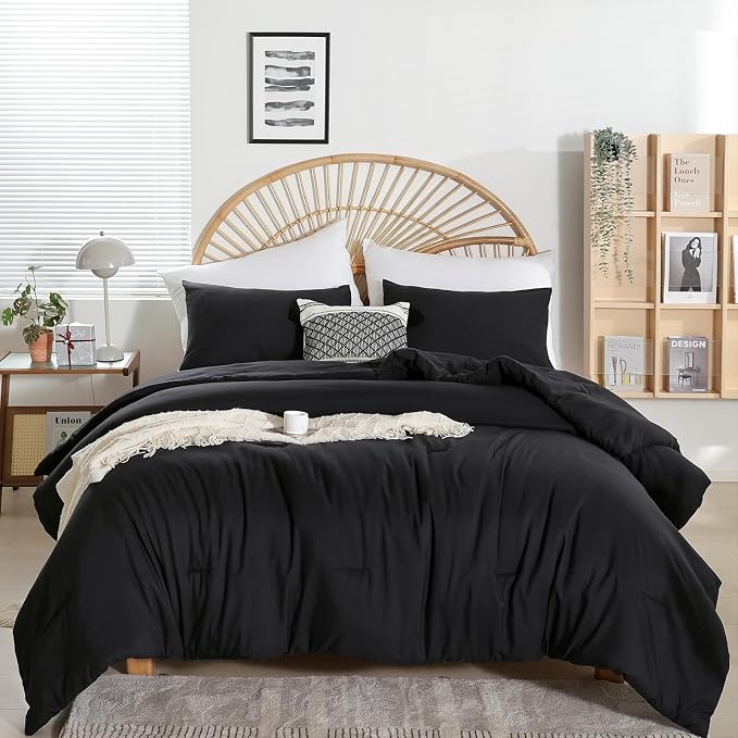 weigelia Queen Comforter Set Black Comforter Boho Solid Color Bedding Comforter - Image 2
