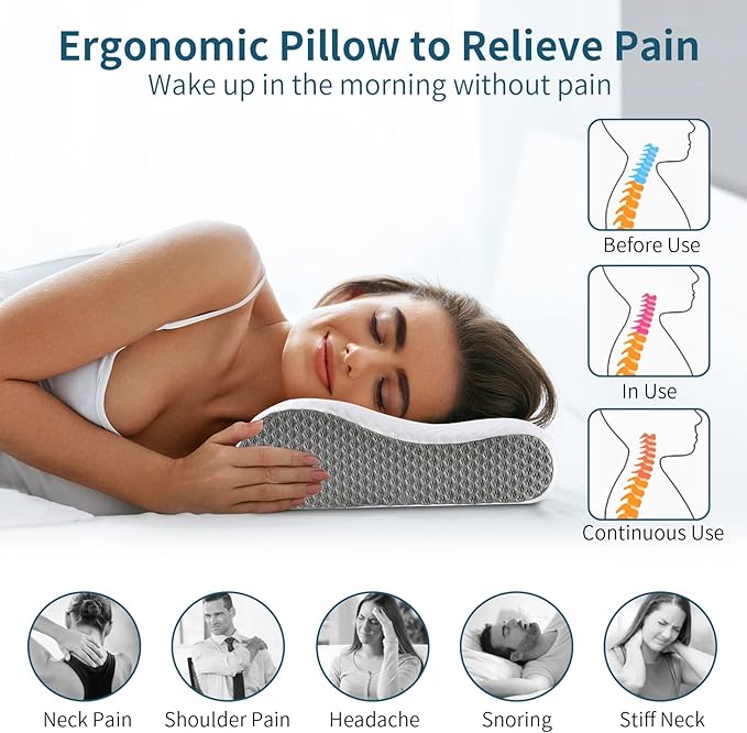 Neck Pillow Memory Foam for Pain Relief Bed Pillow for Sleeping, Ergonomic - Image 4