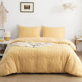 WARMDERN Yellow Boho Duvet Cover Set King Size, Striped Textured Duvet Cover by WARMDERN