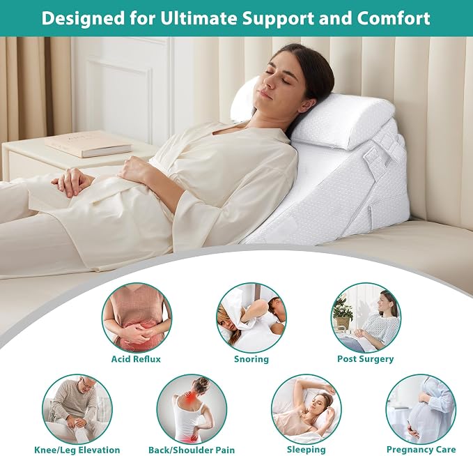 Bedluxe 3Pcs Orthopedic Bed Wedge Pillow Set, Foam Wedge Pillow Post Surgery - Image 6