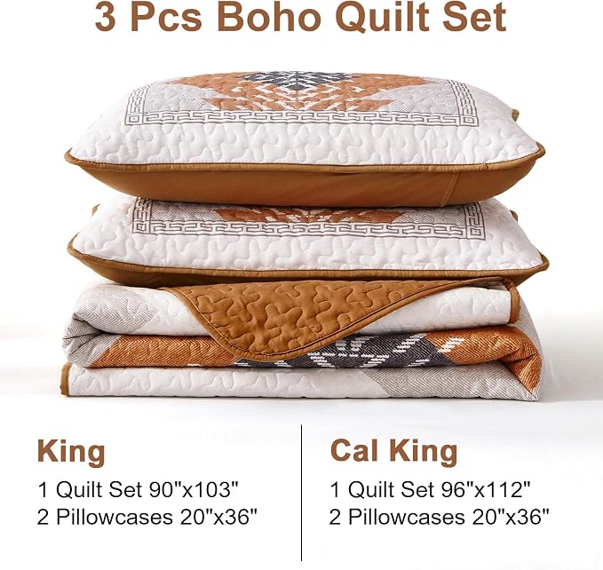 Dintszyayue Burnt Orange Quilt Set Boho California King Size, 3 Piece Aztec - Image 7