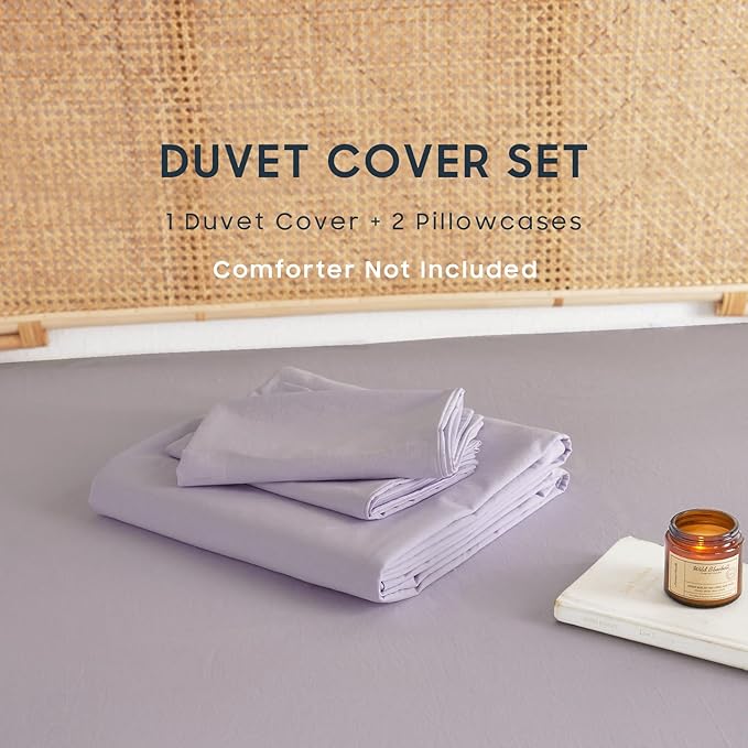 Wake In Cloud - Cotton Duvet Cover Set, Queen Size, Light Purple, 100% Washed - Image 2