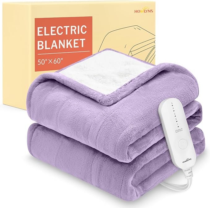 HOMLYNS LuxeHeat Heated Blanket Electric Blanket, Soft Flannel Sherpa Heated by HOMLYNS