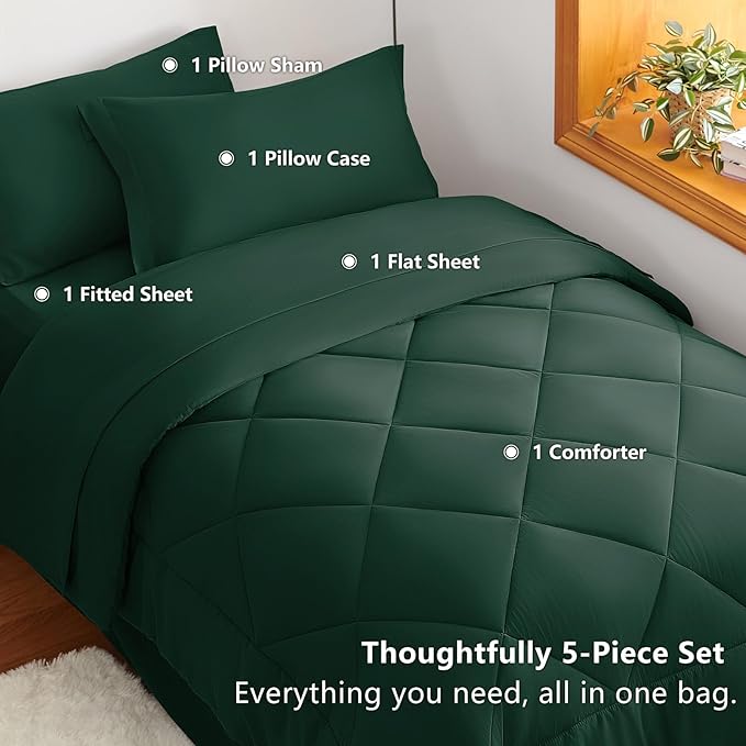 CozyLux Twin XL Comforter Set Emerald Green - Image 3