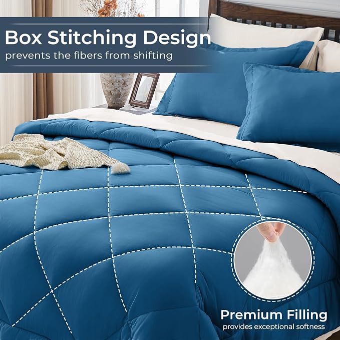 HEVUMYI Teal Blue & Ivory Full Comforter Set - Image 4