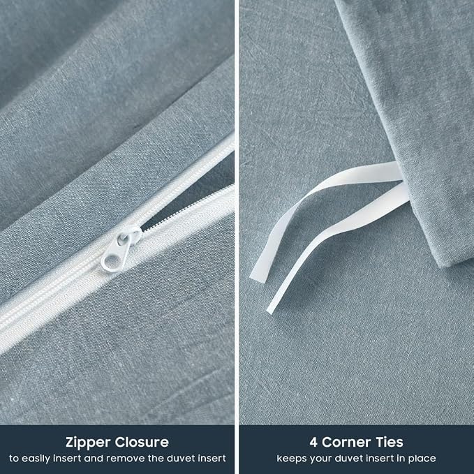 Wake In Cloud - Cotton Duvet Cover Set, Full Size, Light Denim Blue, 100% - Image 7