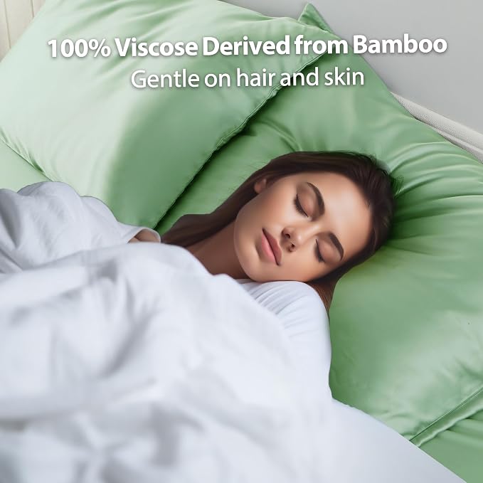 Viscose from Bamboo Pillow Protectors Set of 2 Saga Green Q - Image 4