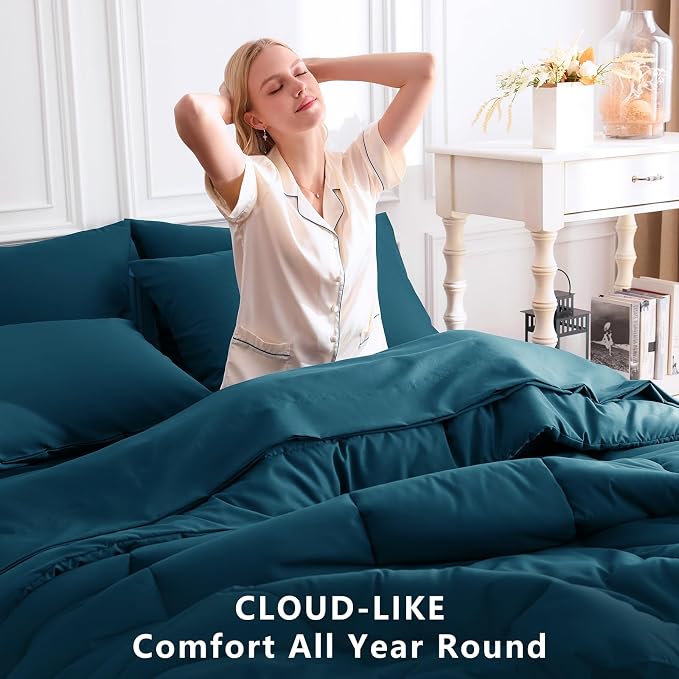 CozyLux Full Size Comforter Set Lyons Blue, 7 Pieces Bed in a Bag, All Season - Image 4