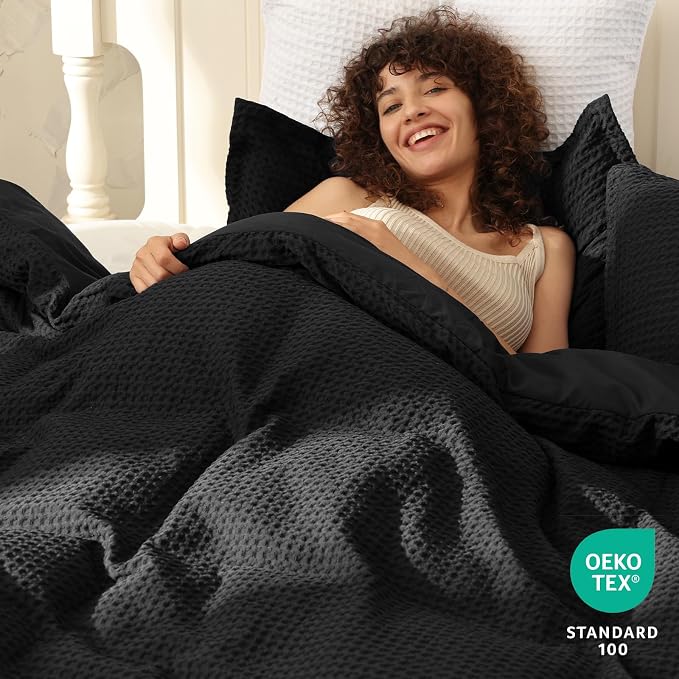 PHF Waffle Weave Duvet Cover Set Queen Size, No Snagging Ultra Soft Luxury - Image 2