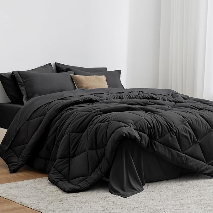Love's cabin California King Comforter Set Black, 7 Pieces California King Bed by Lovescabin