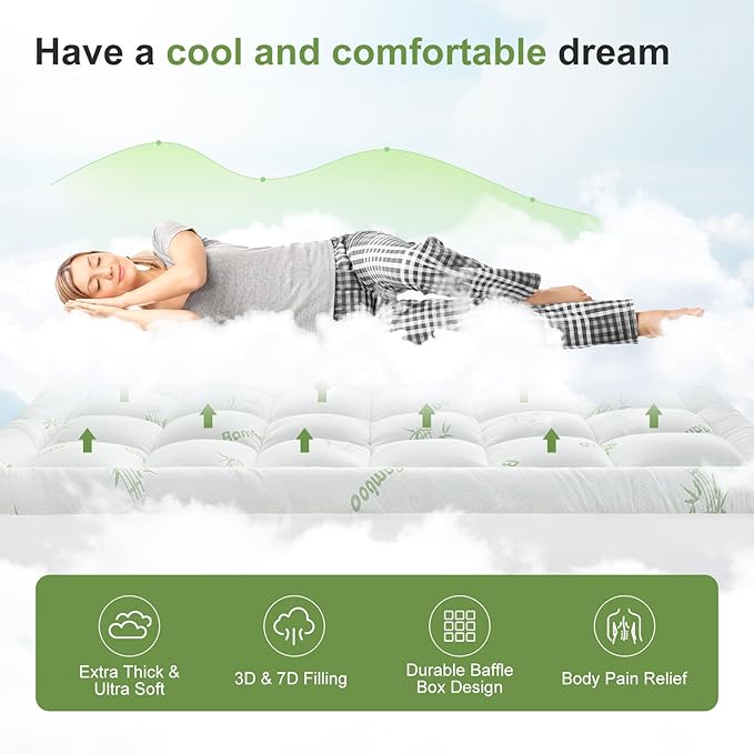 Full Size Mattress Topper Viscose Derived from Bamboo, Soft Thick Pillow Top - Image 2