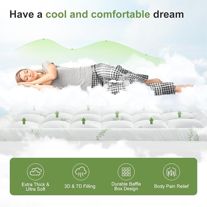 King Size Mattress Topper Viscose Derived from Bamboo, Soft Thick Pillow Top - Image 2