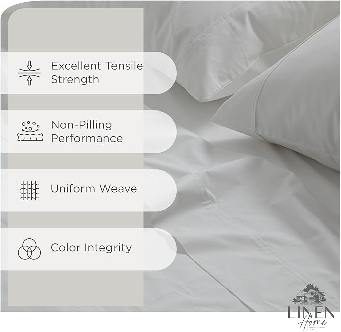 Linen Home 100% Cotton Percale Sheets Twin XL Size, Deep Pocket, 3 Pieces Set - Image 2