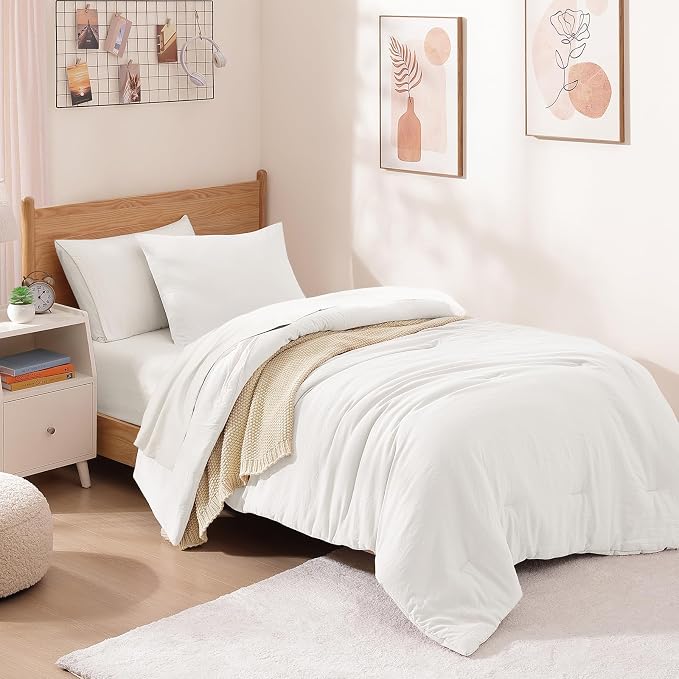 WRENSONGE Twin Comforter Set- 5 Pieces White Twin Bed in a Bag, All Season Twin - Image 2