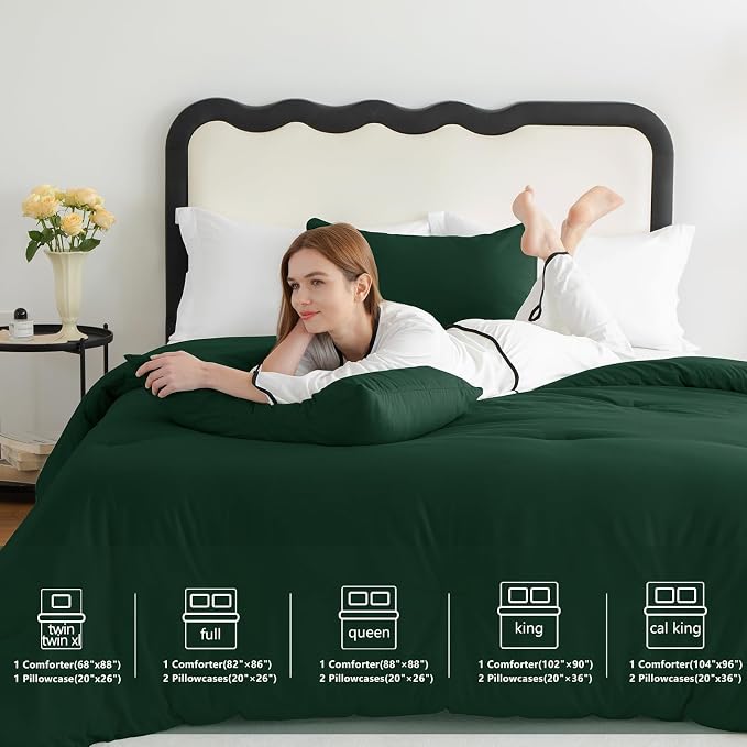 CozyLux Full Size Comforter Set Emerald Green, 3 Pieces Solid Breathable - Image 6