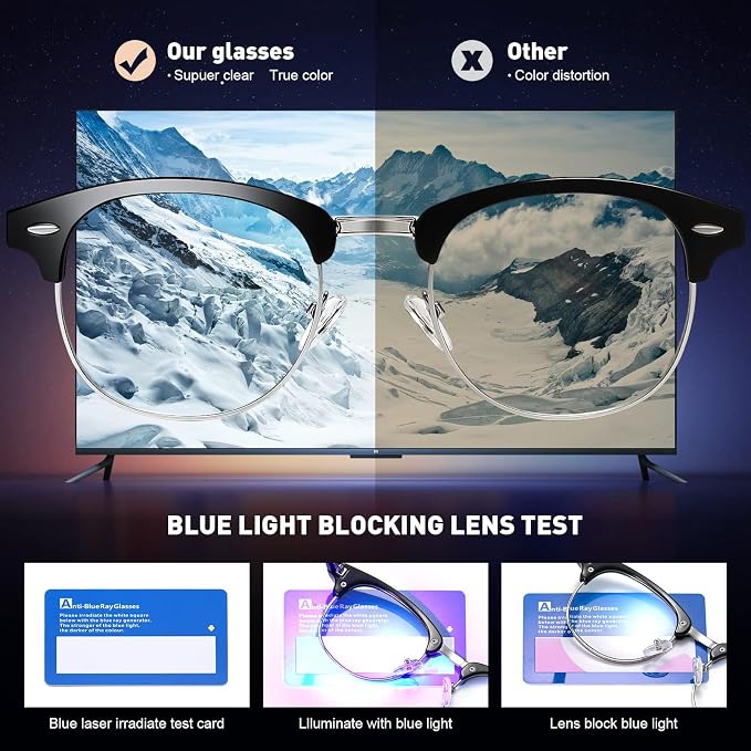 Blue Light Blocking Glasses Vintage Half Frame UV Clear Lens Anti Eyestrain - Image 5
