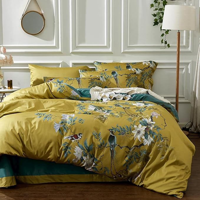 mixinni Bird Duvet Cover Twin XL Garden Floral Duvet Cover Cotton Flowers on by mixinni