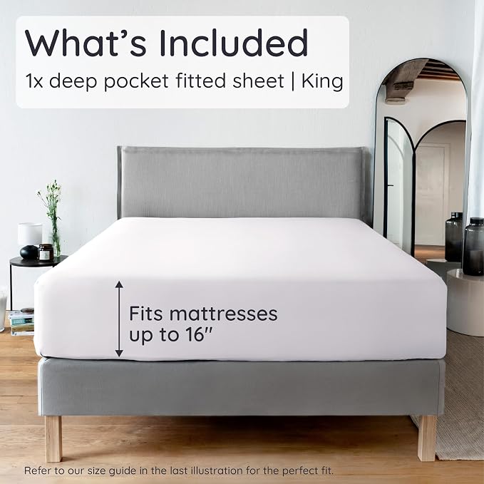 Bambaw King White Fitted Sheet Only, 100% Viscose Derived from Bamboo Sheet - Image 2