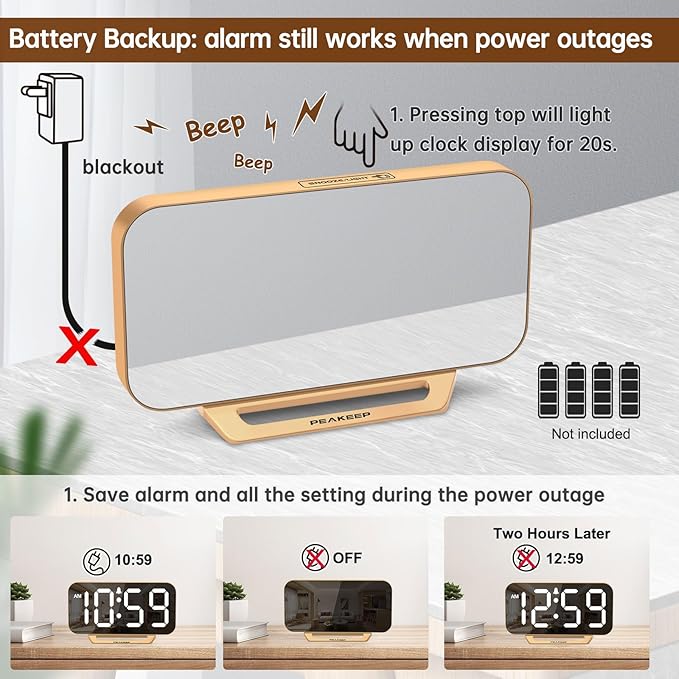 Peakeep Slim Digital Mirror Aesthetic Alarm Clock - Image 6