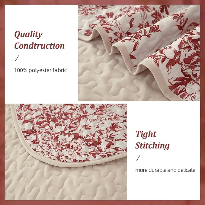 WONGS BEDDING Quilt Queen Size, Christmas Red Quilt Bedding Set - Image 4