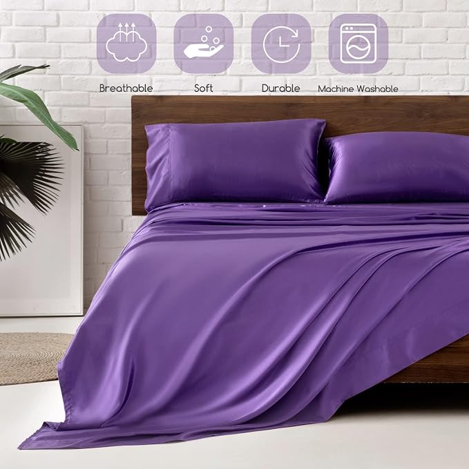 MR&HM Satin Bed Sheets, King Size Sheets Set - Image 5
