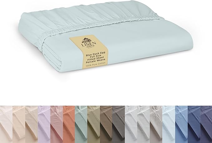 Linen Home 100% Cotton Percale Weave Fitted Sheet, Full Size, 1 Deep Pocket by LINENHOME