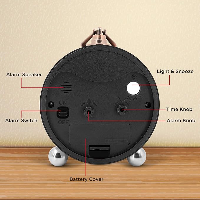 Peakeep 4" Small Battery Operated Antique Retro Analog Alarm Clock - Image 6