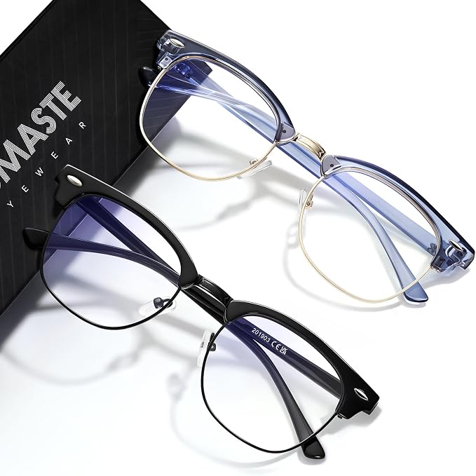 Blue Light Blocking Glasses Vintage Half Frame UV Clear Lens Anti Eyestrain by AOMASTE