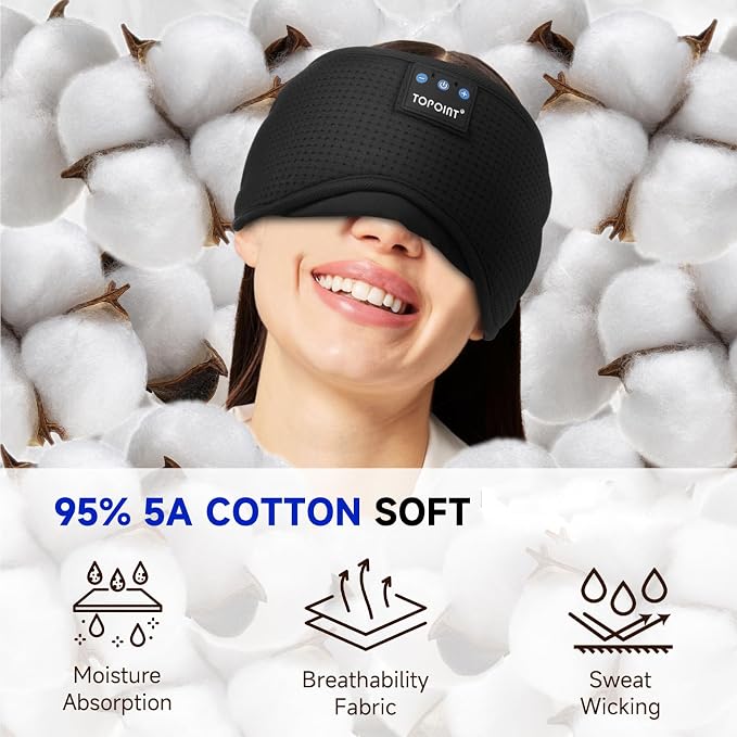 TOPOINT Sleep Mask Headphones Bluetooth Wireless 5.4, Breathable Cotton Eye Mask - Image 4