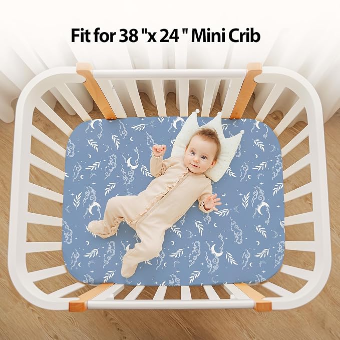 Baby Mini Crib Sheets Boy, Portable 38”x26” Pack and Play Sheets Fitted - Image 4