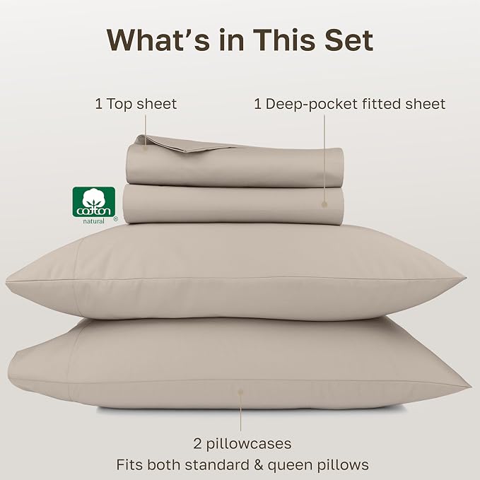 California Design Den Thick and Natural 100% Cotton Sheets Queen Size Set - Image 4