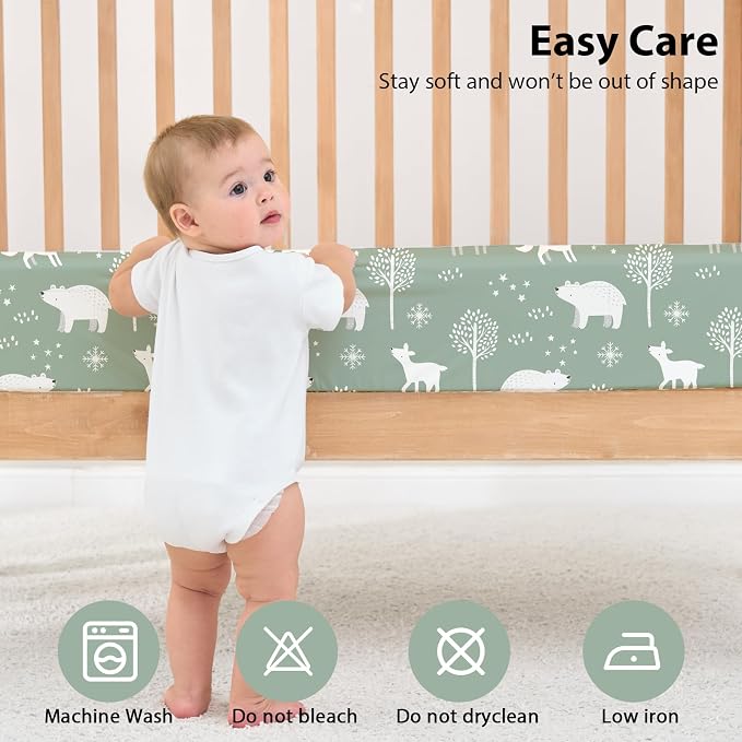 Baby Crib Sheets for Boys and Girls, 3 Pack Fitted Crib Sheets Neutral for - Image 7
