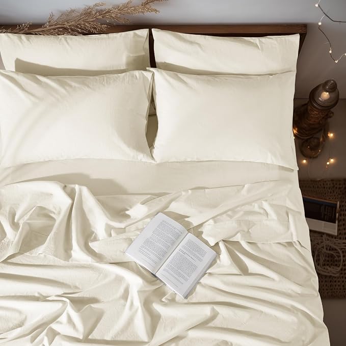 LBRO2M 100% Pure Linen Sheet Set Deep Pocket Up to 16" Bed Sheets Sets by LBRO2MBedding