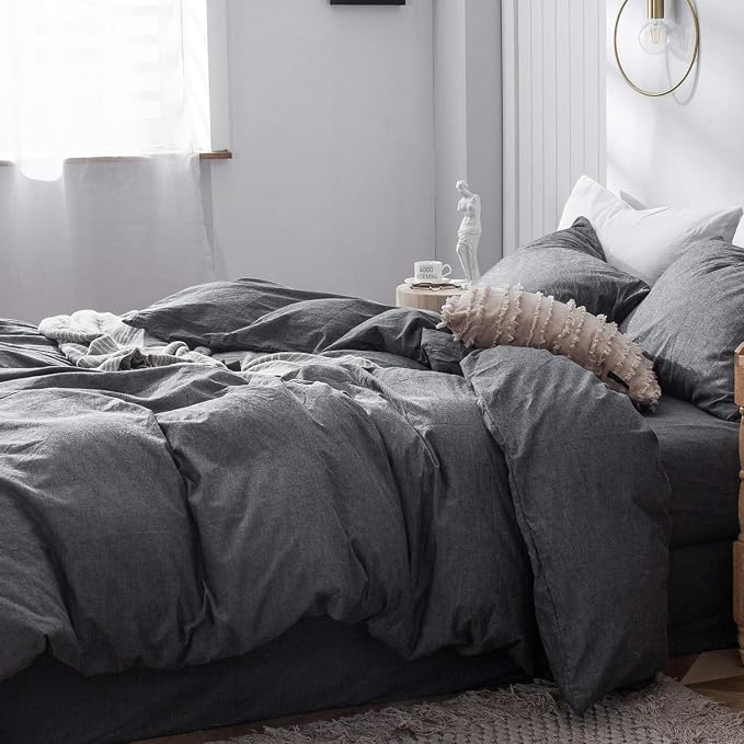 MooMee Bedding Duvet Cover Set 100% Washed Cotton Linen Like Textured - Image 3