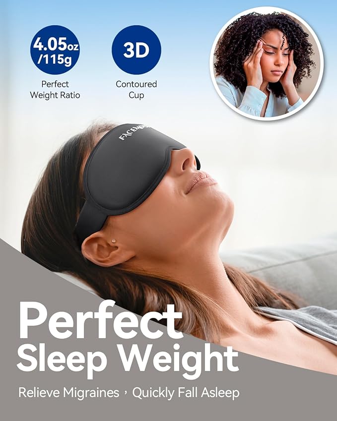FACEMOON Sleep Mask for Men & Women – 3D Weighted Design, 100% Blackout - Image 3
