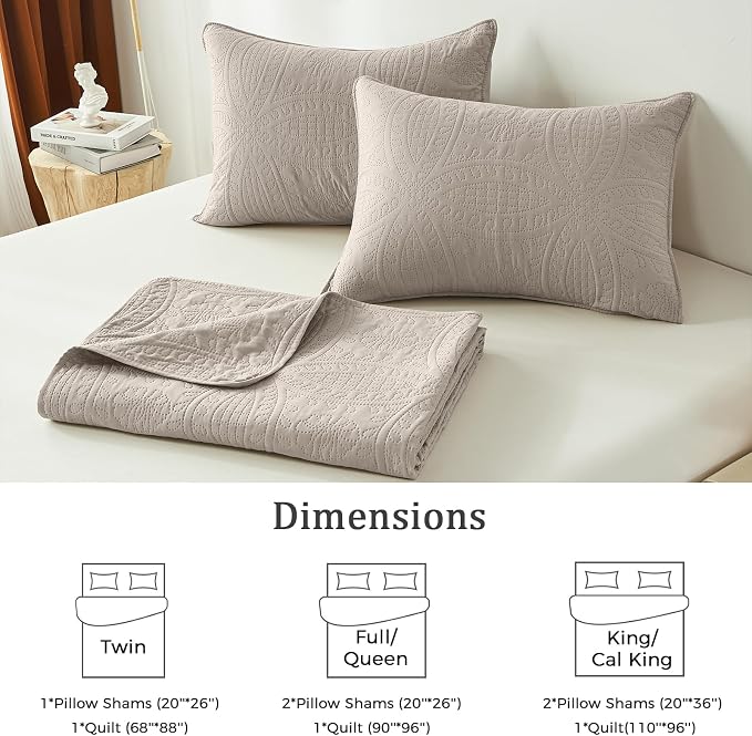 akkialla Taupe Full/Queen Quilt Set, Ultrasonic Lightweight Bedspread Coverlet - Image 6