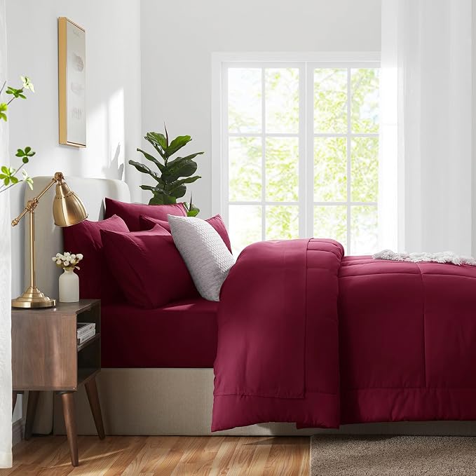 CozyLux King Size Comforter Set Burgundy, 7 Pieces Bed in a Bag, All Season - Image 9