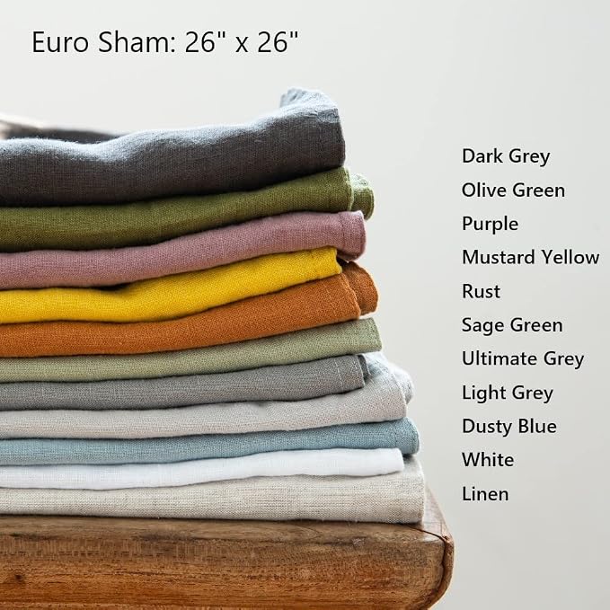 Simple&Opulence 100% Washed Linen Euro Shams 26'' x 26'' Pack of 2, Basic Style - Image 7