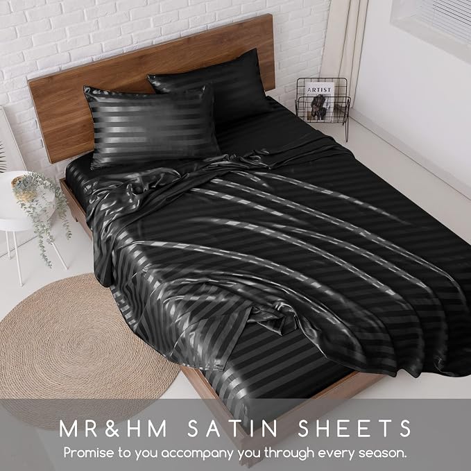 MR&HM Satin Bed Sheets, King Size Sheets Set - Image 7