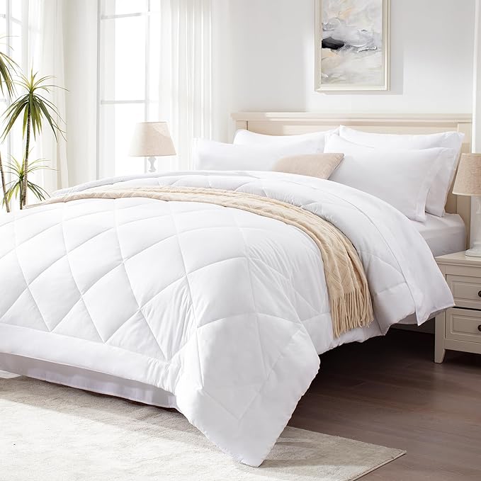 Love's cabin Twin XL Comforter Set White, 5 Pieces Twin XL Bed in a Bag by Lovescabin