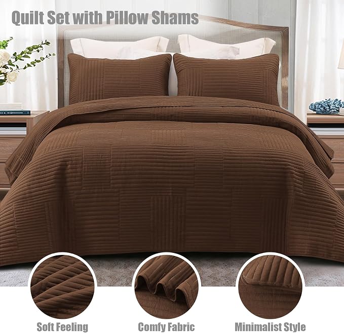 Whale Flotilla Ultra Soft Queen Quilt Bedding Set, Lightweight Microfiber Brown - Image 2