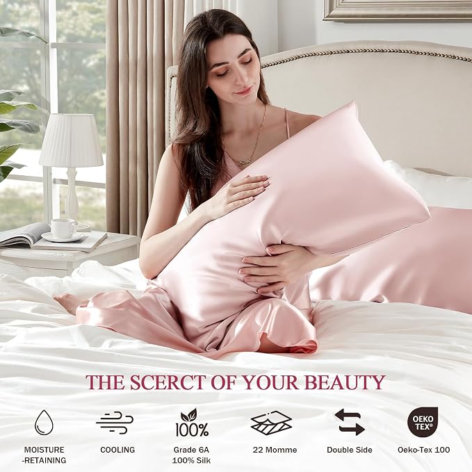 100% Silk Pillow Cases 2 Pack Standard Size Mulberry Silk Pillowcase Set of 2 - Image 5
