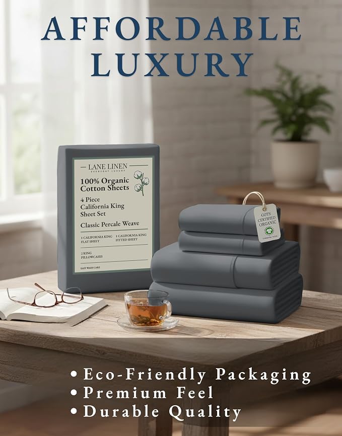 LANE LINEN 100% Organic Cotton California King Sheets Set, Fully Elasticized - Image 8