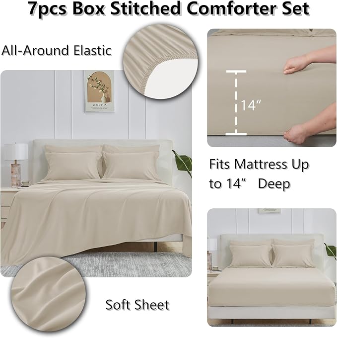 CozyLux Queen Comforter Set Oatmeal - Image 6