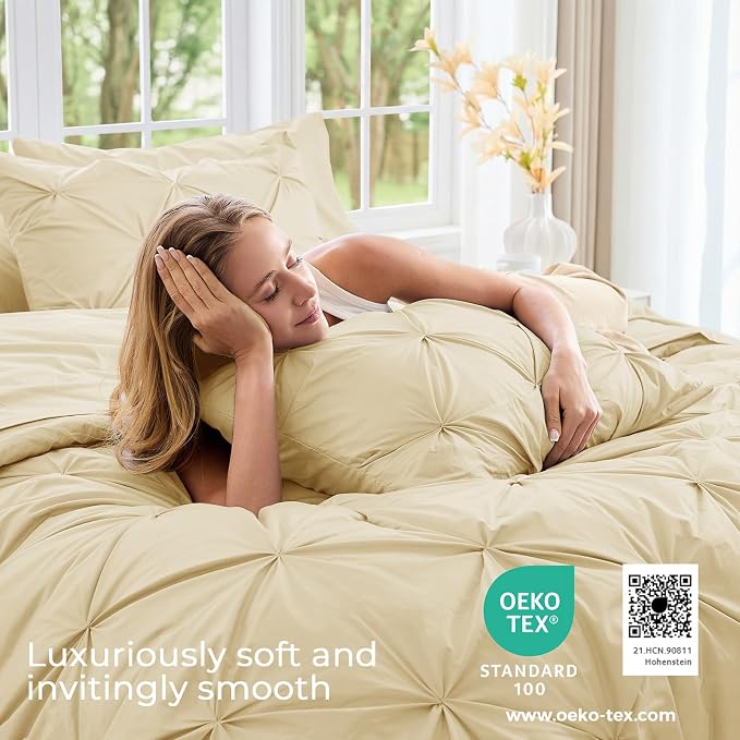 Sasttie California King Comforter Set, 7-Piece Bed in a Bag, Pintuck Bedding - Image 3