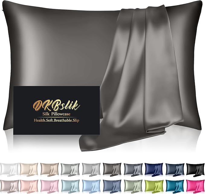 Silk Pillowcase for Hair and Skin, Mulberry Silk Pillow Cases Standard Size by HOME