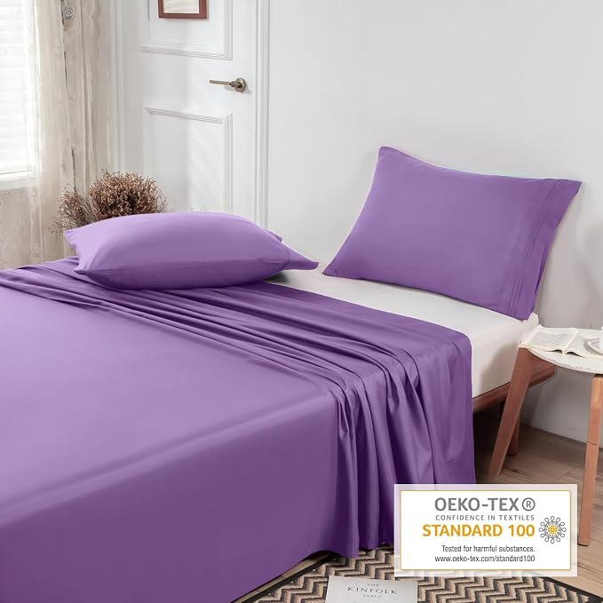 Lirex Light Purple Flat Sheet Twin, Ultra Soft & Breathable Brushed 1800 - Image 4