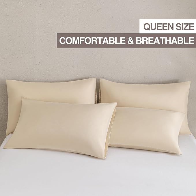MINIPANDA Beige Pillow Cases Set of 4 Queen Size - Image 2