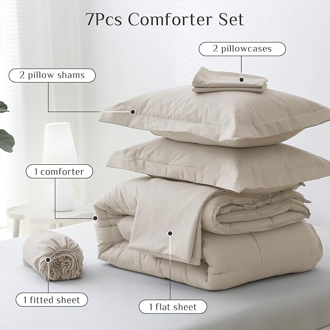 JOLLYVOGUE Queen Comforter Set, Ultra-Soft Bed in a Bag Queen Size 7 Pieces - Image 5